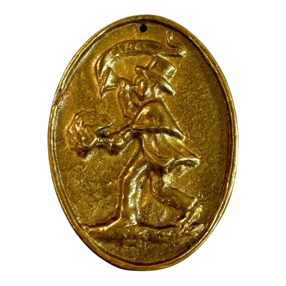 Vintage 3" x 2" Brass Fire Association Horn Blower Alarm Fire Mark Plaque Medal - Picture 1 of 6